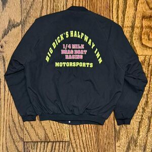 Vintage Funny Dick’s Halfway Inn Motorsports Embroidered Bomber Jacket